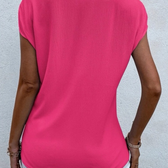 NWOT Hot Pink Plunging V Neck Blouse - Picture 3 of 7